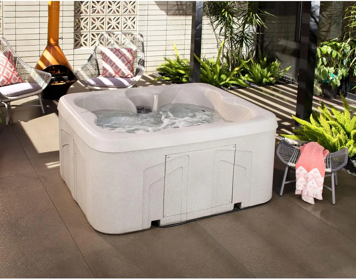 4 Person Plug and Play Hot Tub and Outdoor Spa with 13 Jets Black Cover Digital Control Panel Powerful 1.0HP Pump Beige 4
