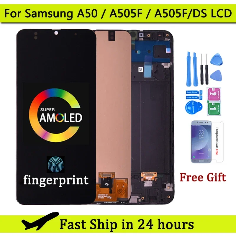 Super Amoled Per Samsung A50 Sm-A505Fn/Ds A505F/Ds A505 Display Lcd Touch Screen Digitizer Con Cornice Per Samsung A50 Lcd