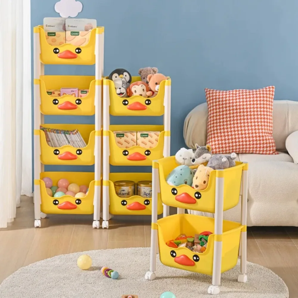Toy Storage Trolley Movable Organizer Rack Living Room Bookshelf Children'S Picture Book Rack Kitchen Shelf Cartoon Rolling Cart