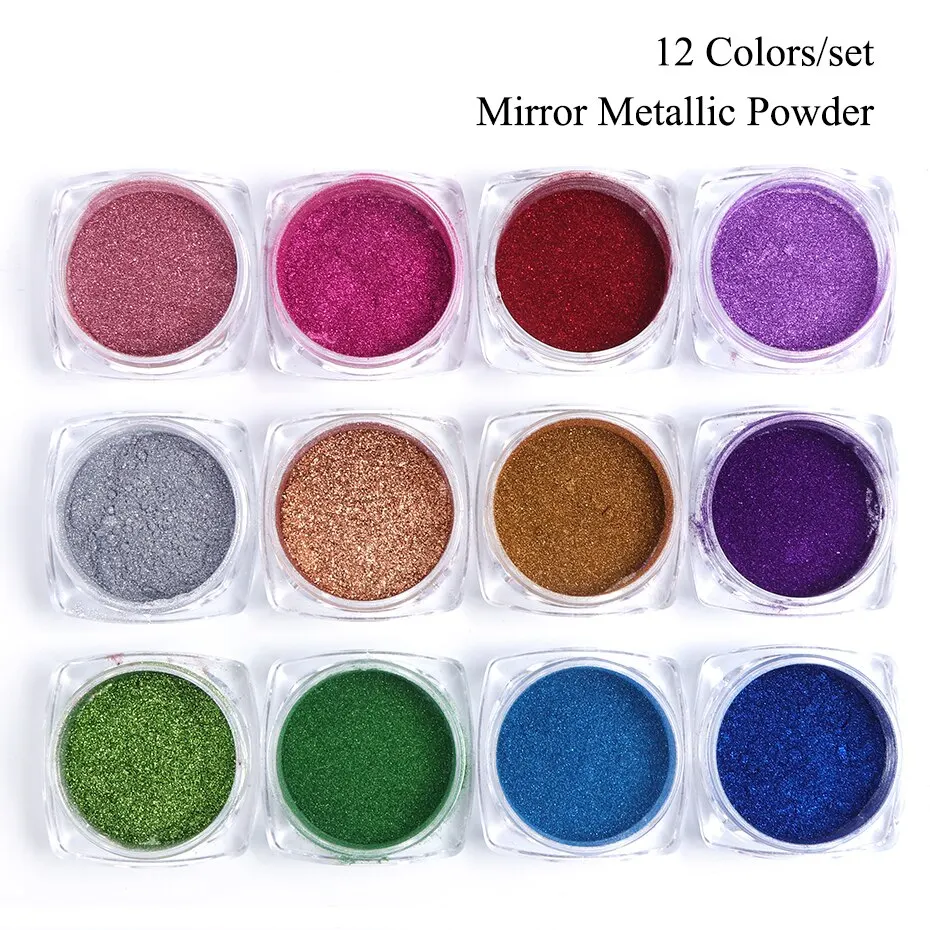 12 Colors Chrome Mirror Nail Powder Pigment Metallic Colorful Gold Silver Rubbing Dust Glitter Nail Art Decorations Manicure