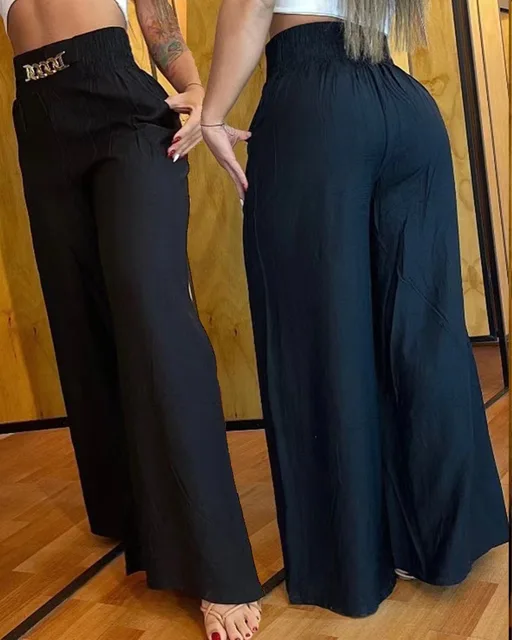 High Waist Solid Color Wide Leg Pants 2