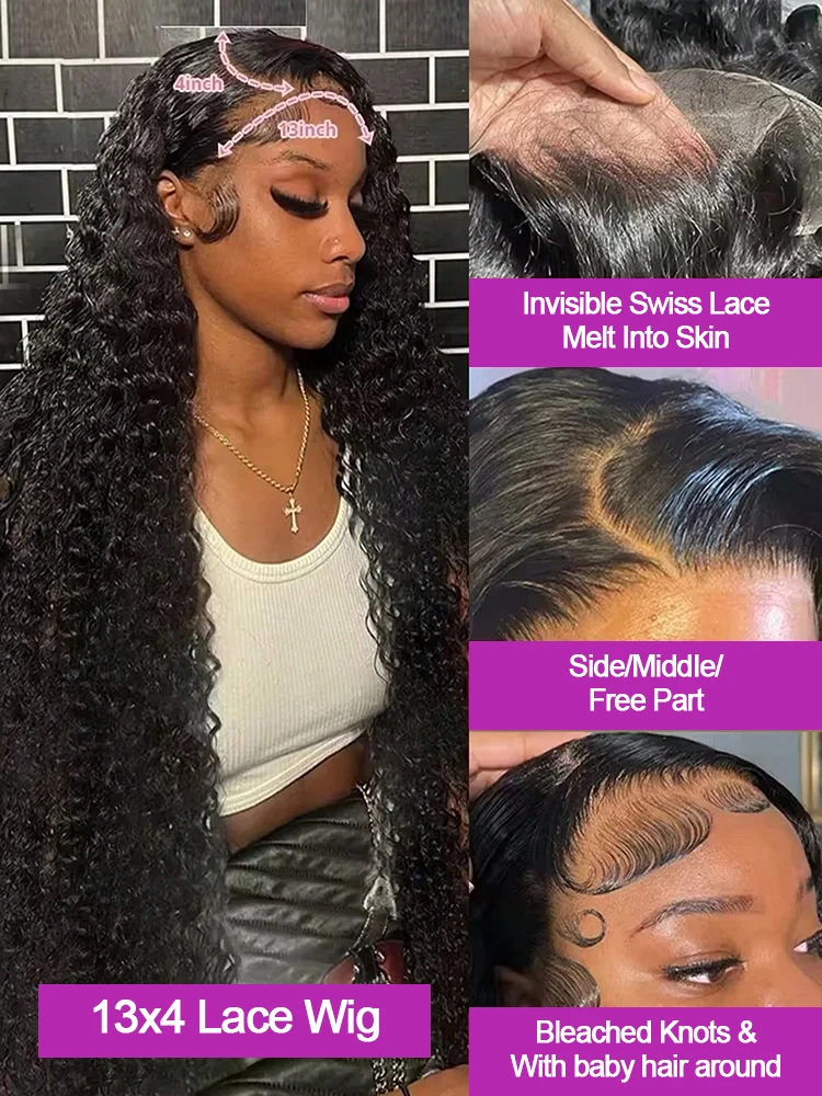 100% Human Hair Brazilian Kinky Curly 300%Density 40 Inch Wigs Jerry Curl Lace Front Wig 13x6 HD Lace Human Hair Wig Virgin Hair 4