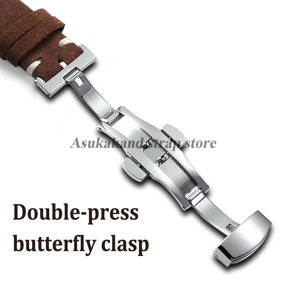Quick Release Suede Stitching Genuine Leather Watch Band with Butterfly Buckle - Men's Straps