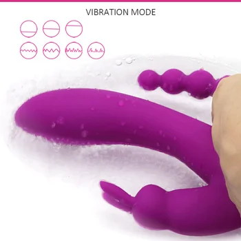 3 In 1 Dildo Rabbit Vibrators For Woman Clitoris Massage Anal Beads Sex Toys For Adults G-Spot Stimulation Female Masturbator 2