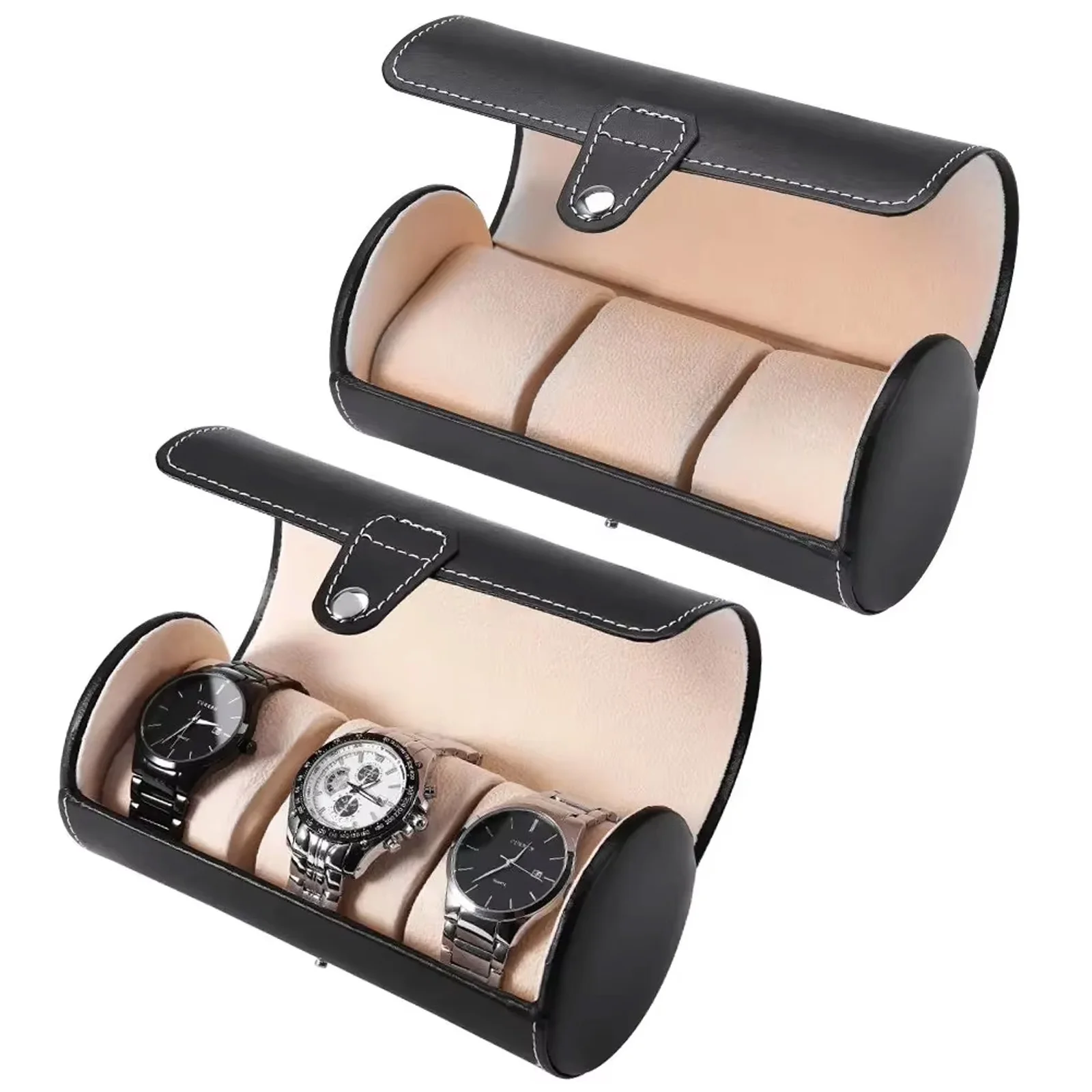 Watch Storage Box PU Leather Roll Travel Watch Box 3 Grids Cylinder Roll Holder Wristwatch Jewelry Gift Storage Display Case Watch Storage Box Watch Storage Bag Watch Storage Pouch