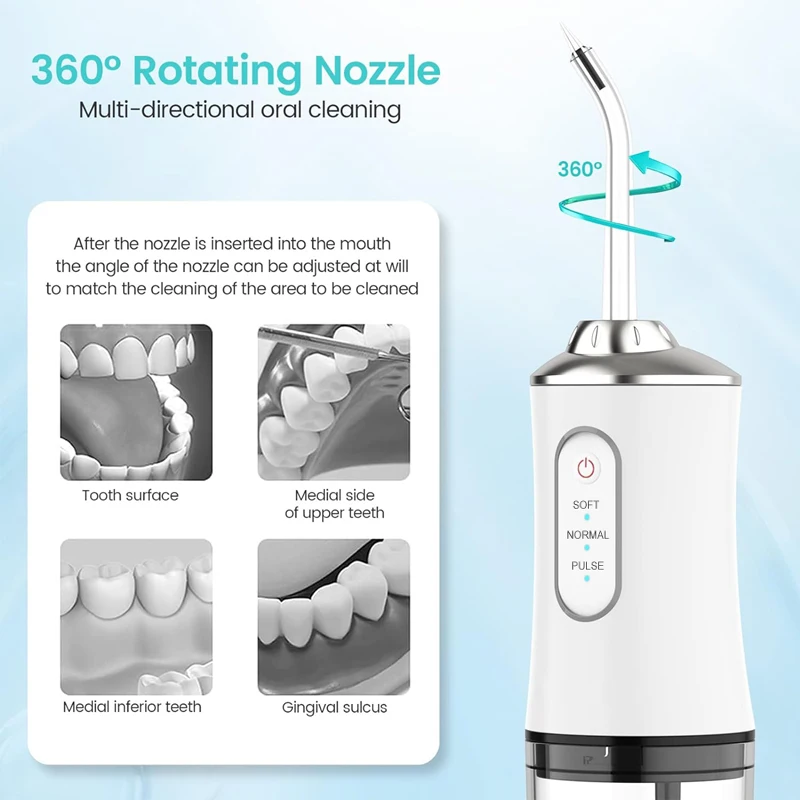 Water Dental Flosser Cordless for Teeth 3 Modes Dental Oral Irrigator Portable Rechargeable IPX7 Waterproof Water Teeth Cleaner 3