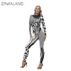 Women Geometric Print Jumpsuit Abstract Pattern Party Catsuit Costume Black and White Optical Illusion Fashion Bodysuit Zawaland