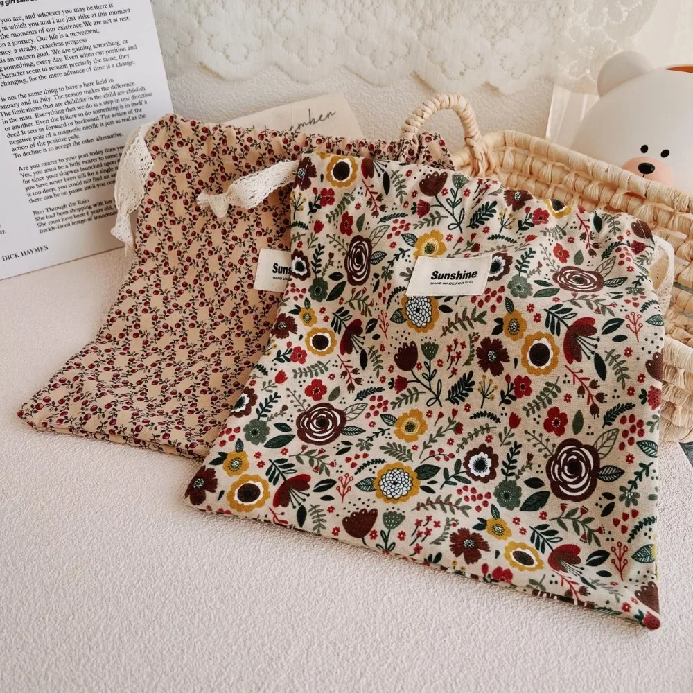 Printed Flower Mommy Bag Baby Diaper Bag Cotton Nappy String Pocket Stroller Carry Pack Travel Outdoor Diaper Storage
