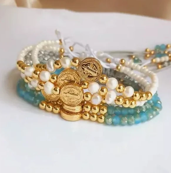 

handmade escapularios Fashion trend copper jesus Religious unique design natural freshwater pearl bracelet jewelry