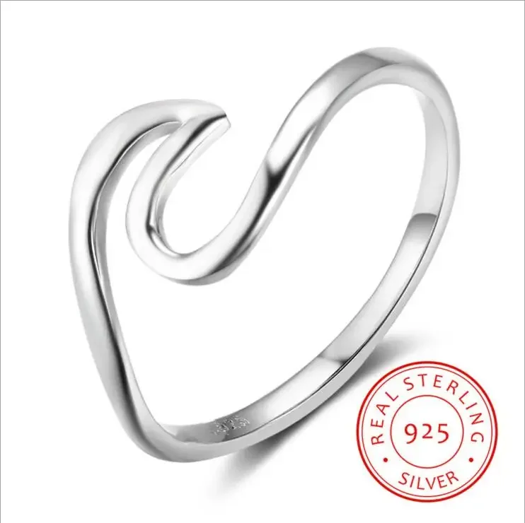 Anillo de Plata de Ley 925 con estampado de pata para mujer, sortija con ondas, regalo geométrico, aniversario