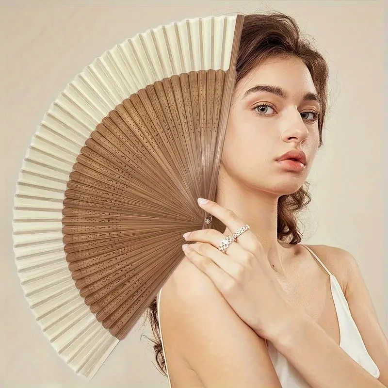 1pc Retro Bamboo Folding Fan, Portable Summer Handheld Fan, Dance Folding Fan