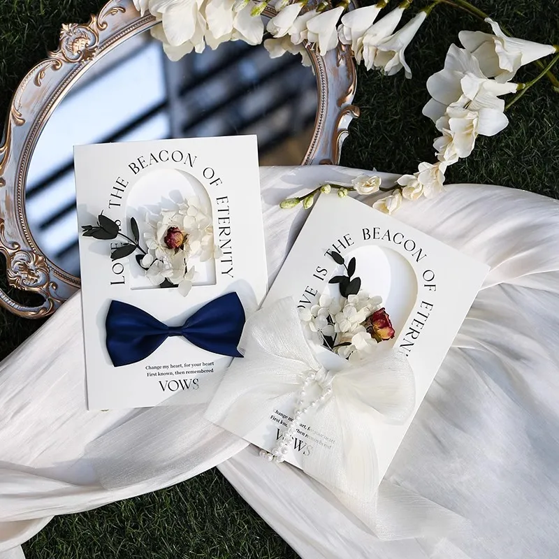 2pcs Vow Books Wedding Concave and Convex Design Cards for Party Decoration Invite Gift His And Her Vows Card with Ribbon