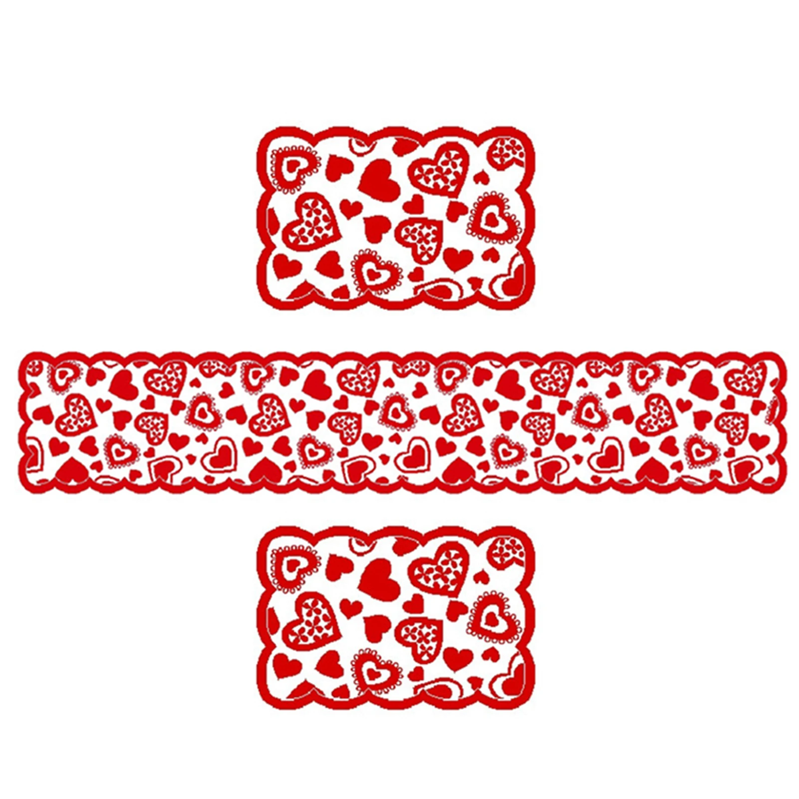 

Love Heart Table Runner & Table Mat Foldable Knitted Table Mat for Wedding Party Decorations