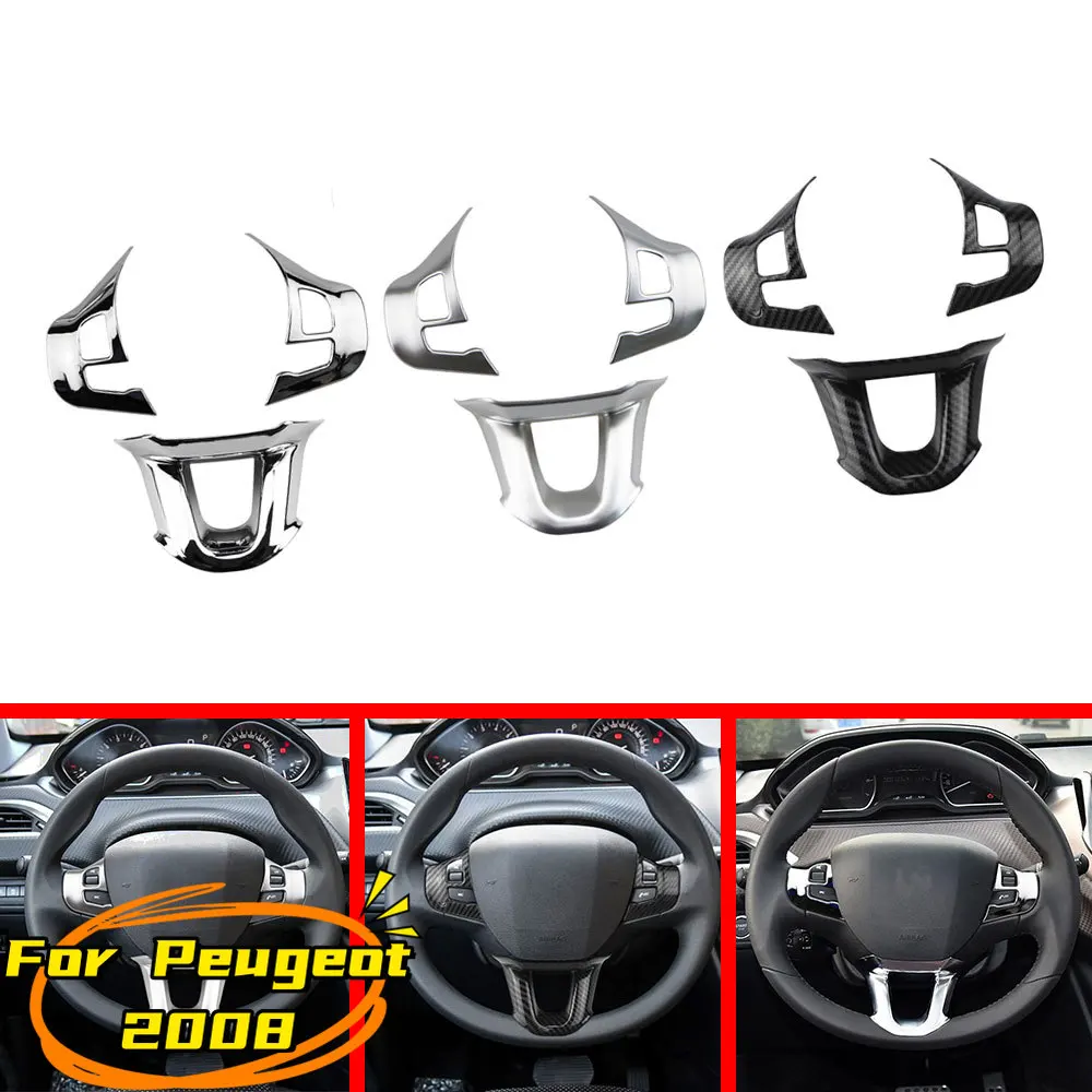 Car Steering Wheel Decoration Cover Trim Sticker Fit for Peugeot 2008 208 2014 2015 ABS Accessories