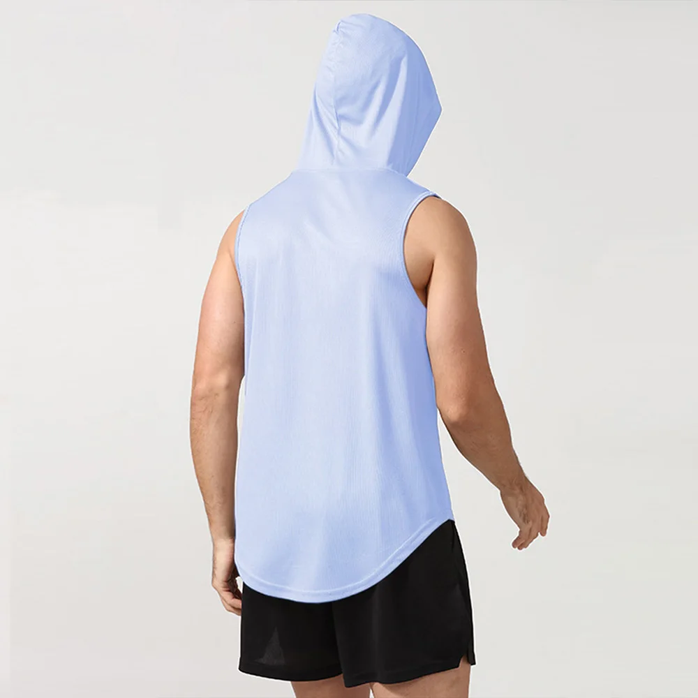 Hooded Fitness Tank Top Men's Mesh Running Training Quick Dried Tank Top Loose Sleeveless Shoulder Hooded Basketball