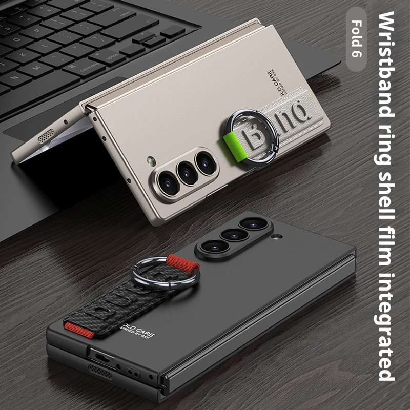 Custodia rigida in PC con retro in vetro satinato per Samsung Galaxy Z Fold 6 5 con cinturino ad anello_voghion.com