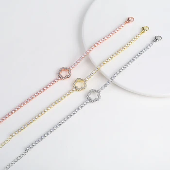 2024 New Fashion Shiny Crystal Five-Leaf Flower Zircon Chain Bracelet Classic For Woman Wrist Jewelry Accessories Clover Gift