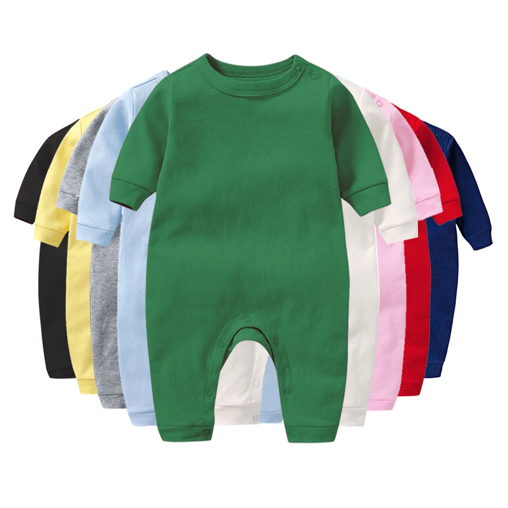 Cotton New Born Baby Jumpers Rompers Girls Growing Boys Sleepsuits One-Pieces Solid Jumpsuits Long Sleeved