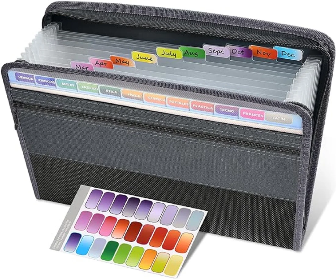 Kobest Expanding File Organizer 13 Pocket Accordion A4 Document Ziper Folder Bag File Folder File Bag