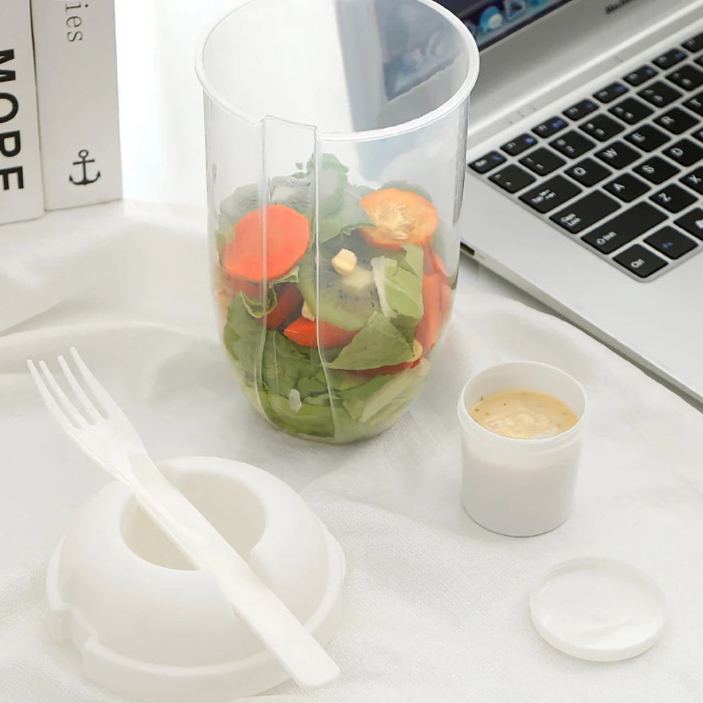 3 In1 Portable Bottle Salad Container Bottle-Shaped Bento Salad Bowl For Lunch Box With Fork Bowl Milk Cup 1000ml