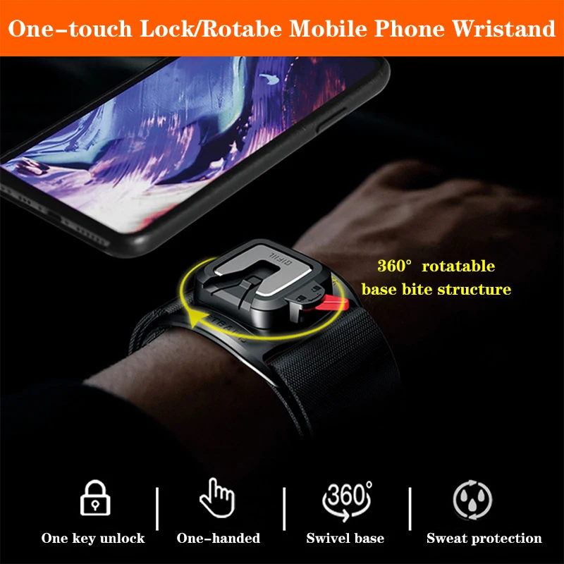 

Stylish Wrist Strap Phone Holder One-handed Operation One-touch Locking and Removing 360 Swivel Running Cycling Bicycle Armband