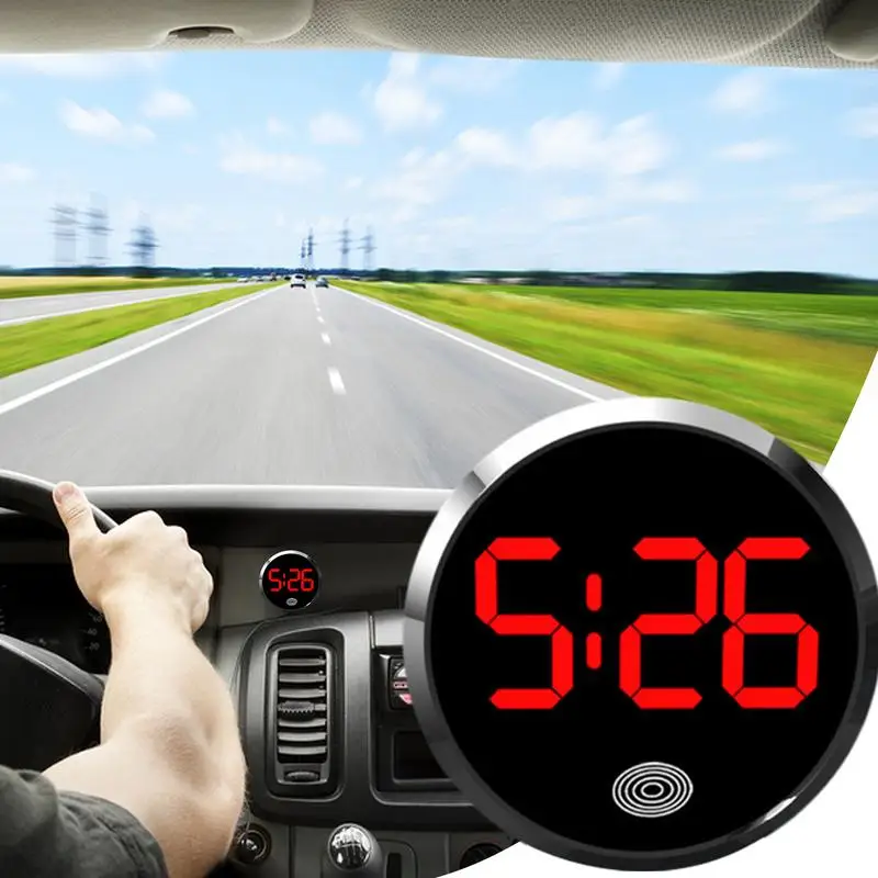 Mini Car Clock Round Shape Luminous Vehicle Dashboard Clock Round Alloy Touch Luminous Creative Digital Clock For Car Air Vent