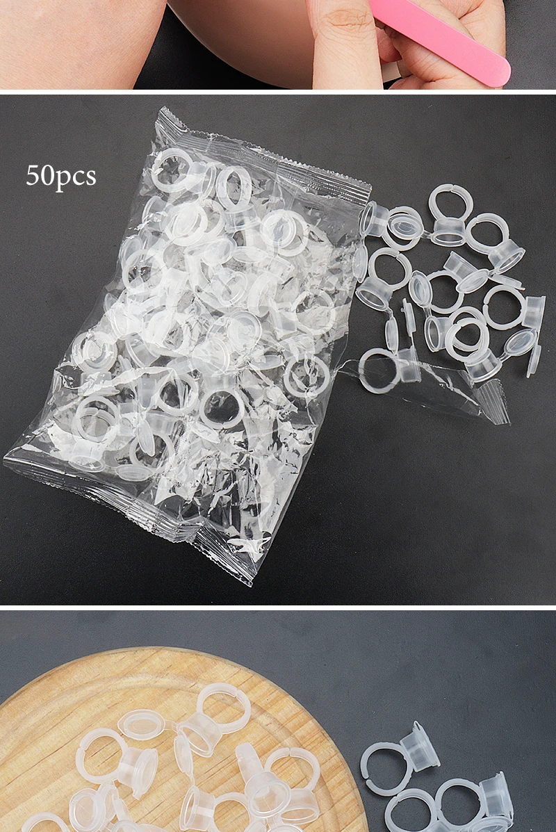 50 stücke Falsche Wimpern Kleber Ring Tasse mit Abdeckung Tattoo Tinte Ring Pigment Tasse Pfropfen Wimpern Verlängerung Supplie Einweg Make-Up werkzeuge – Detail 9