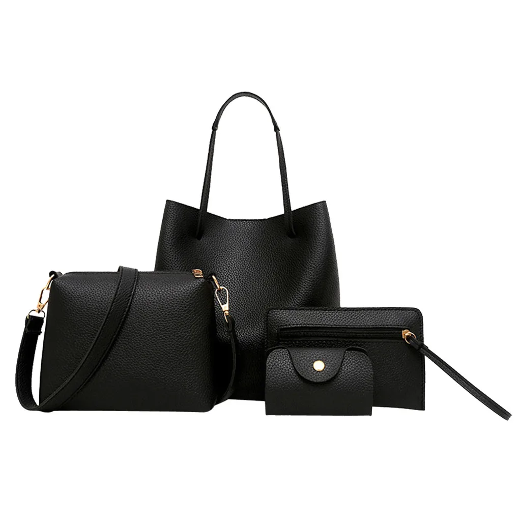 4pcs/Set Pu Leather Handbag Shoulder Bags Purse Set Tote Bag Crossbody Bag Wallet Purse Messenger Satchel For Women 2024