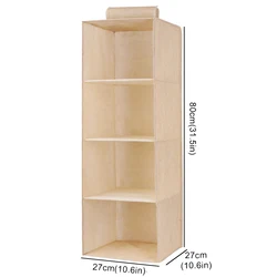 Collapsible Wardrobe Hanging Storage Organizer with Interlayer Drawers (Beige 4-layer)