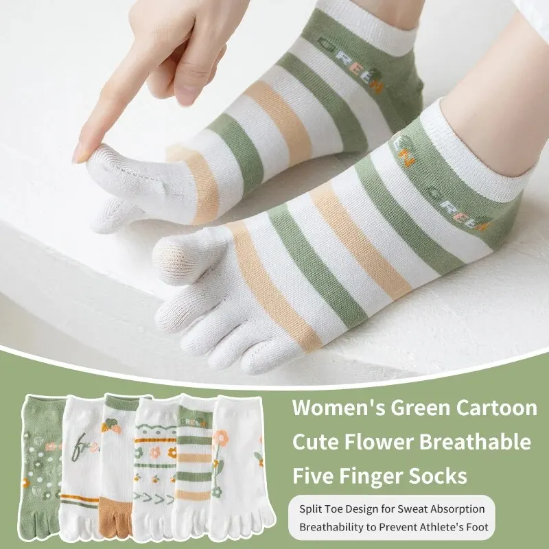 Womens Socks 3 Pairs Women Spring and Summer Season Cute Sweet Fashionable Striped Flower Comfortable Five-finger Split-toe Socks