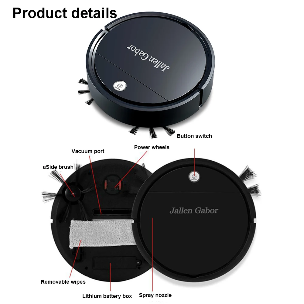 3 In 1 Cleaning Tool robot vacuum cleaner Multifunctional Household Cordless Robot Vacuum USB Rechargeable Time-Saving for Hard Floor Pet Hair Carpet