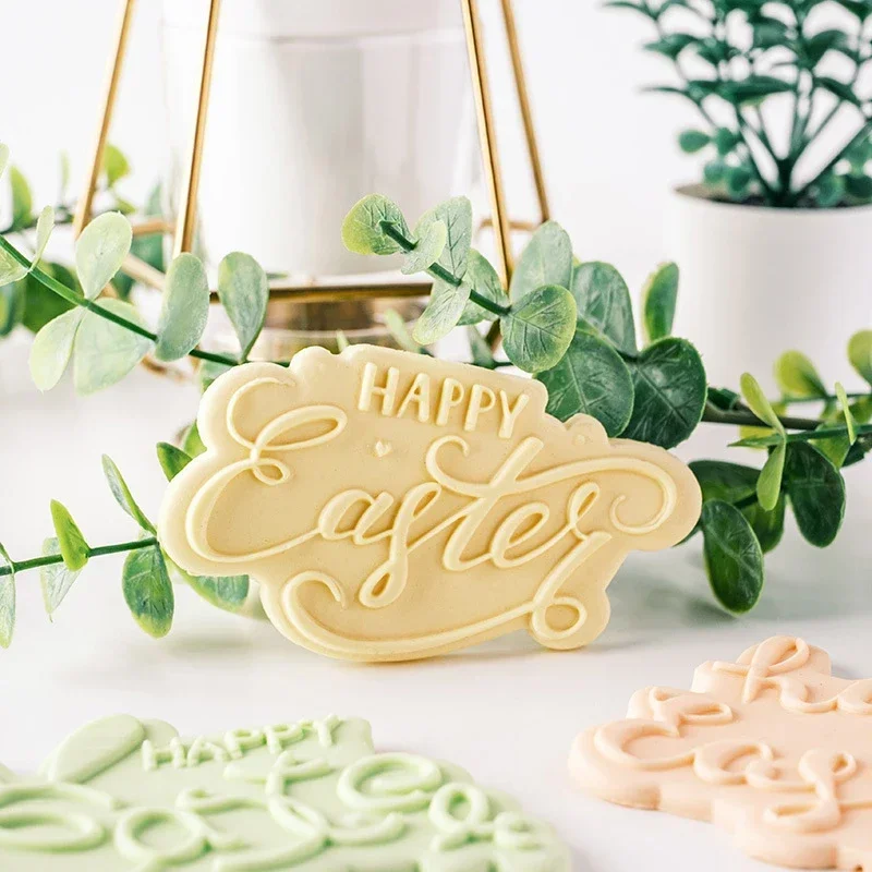 Cookie Cutter Baking Mold Cookie Mould Fondant Cutter Happy Easter Blessing Words Fondant Icing Cookie Cutter Mold Easter Party Dessert Decor Embossing Stamp Househeld Baking Tool