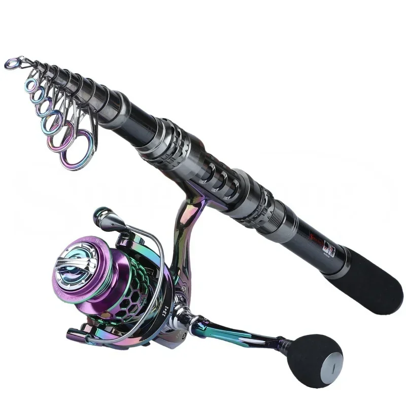 Sougayilang Telescopic Fishing Rod Spinning Reel and Fishing Line Lures Carrier Bag Set for Travel Saltwater Freshwater fishing pole set fishing rod and reel combo