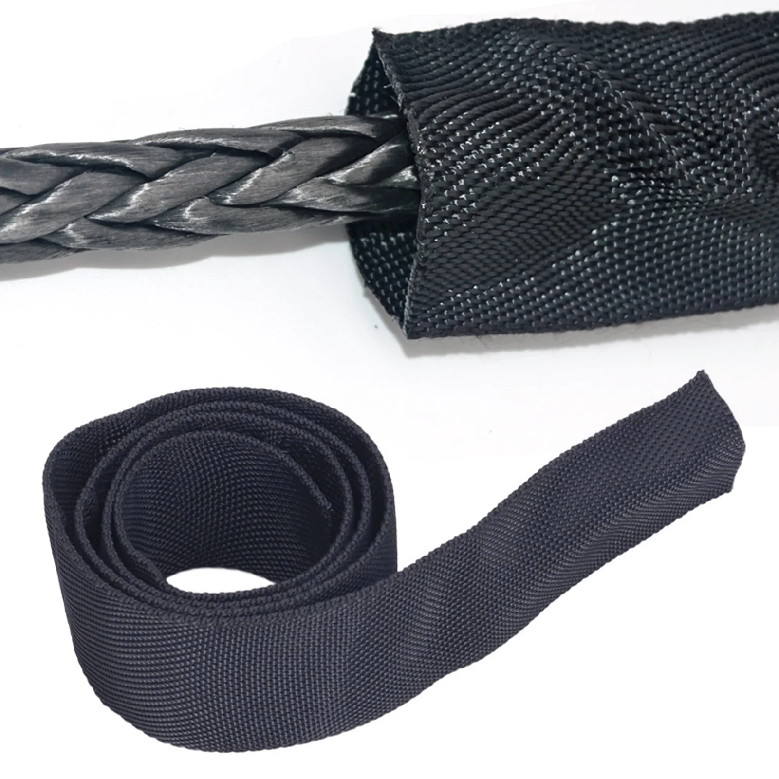 Winch Rope Protector Sleeve - 2M Polyester Cover For 3cm/1.18in Wide Cables