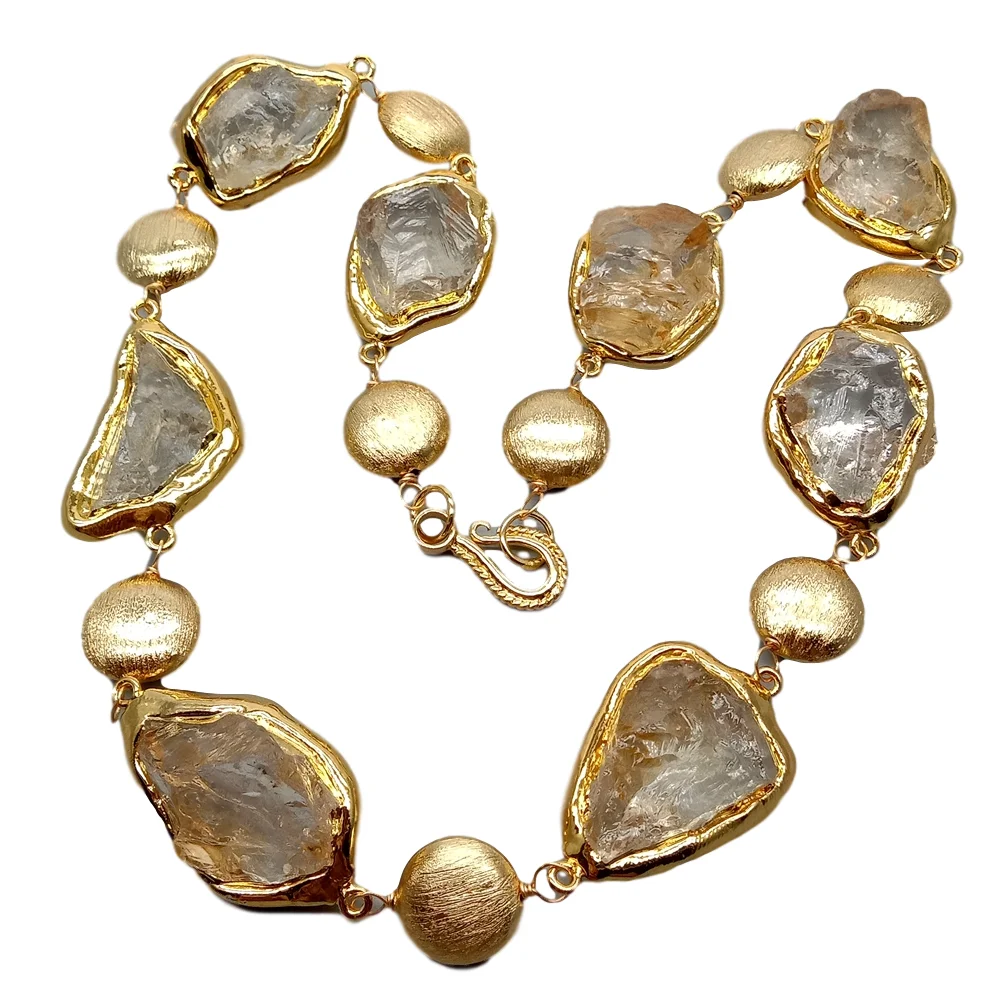 Y·YING Natural Citrines Raw Rough pave Gold color Plated Edge Brushed Bead choker Necklace 21" for women 3