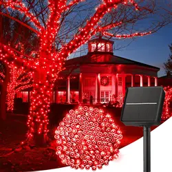 Solar - Powered Waterproof LED Fairy Lights - 100 Lights, 8 Lighting Modes for Outdoor & Indoor Decor (Red)