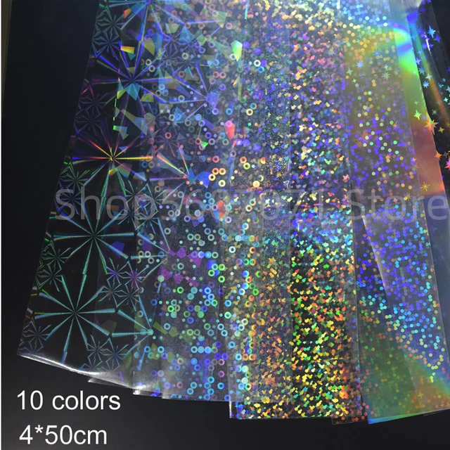 10pcs 50cm Holographic Nail Foil Colorful Stickers Transfer Starry Stickers Sliders for Decoration Nail Art Tips Manicure Tools