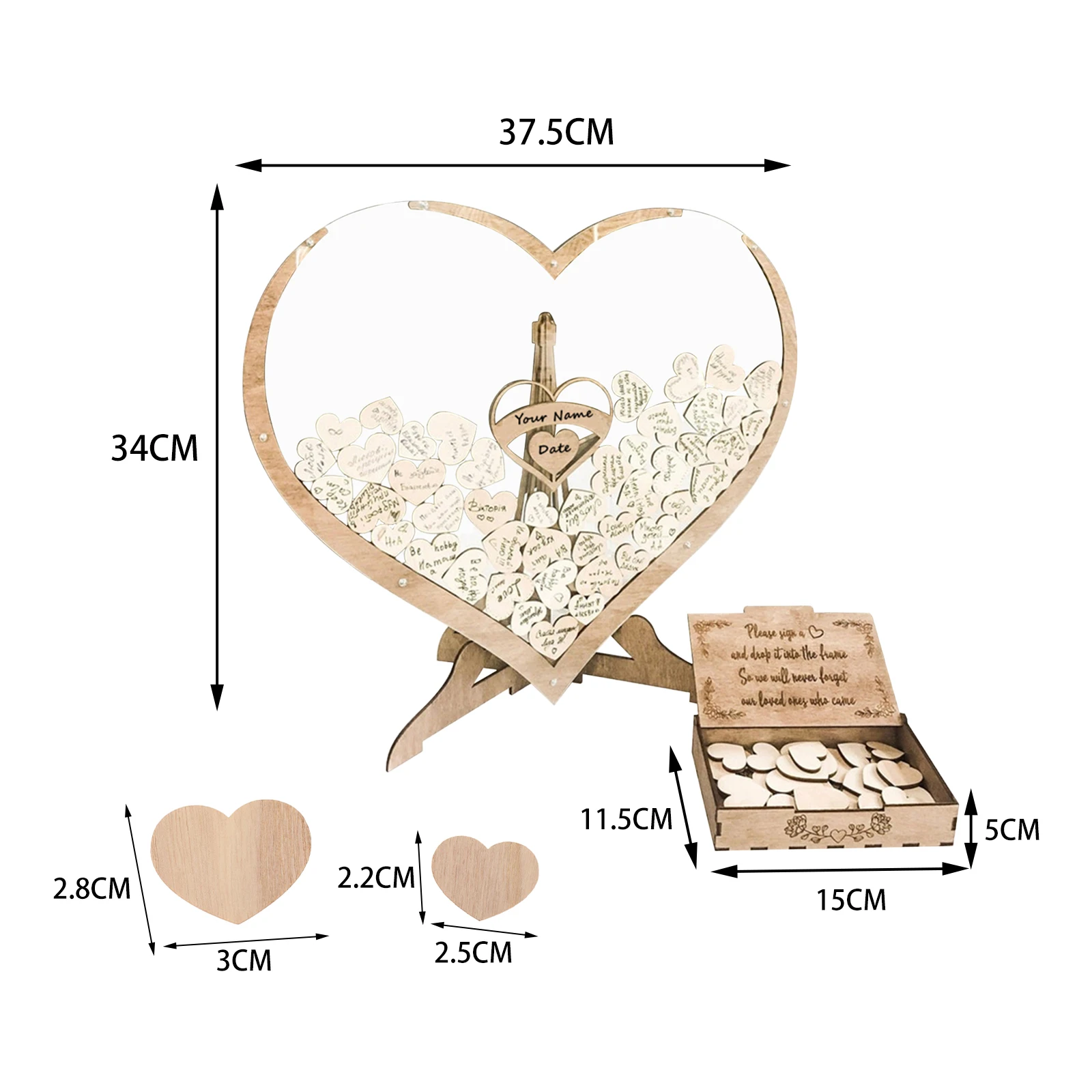 Wedding Guest Book Heart Shaped Frame Hearts Drop Box with Guestbook Wooden Hearts for Party Decoration Anniversary Baby Shower