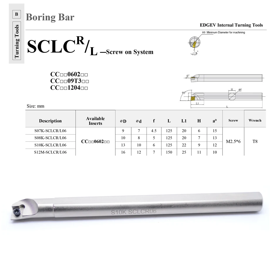 95 Deg S10K SCLCR06 SCLCL06 CNC Lathe Cutter CCMT060202 CCMT060204 Carbide Inserts Tool Holder Spiral Boring Bar