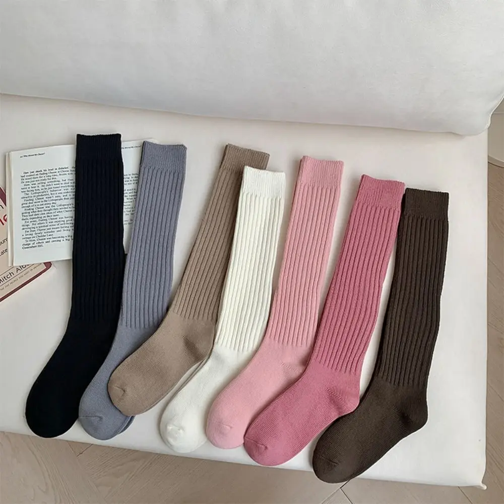 

Women Long Socks Boot Solid Color High Knee Thigh Stocking Skinny Casual Cotton Fluffy Female Long Knee Sock