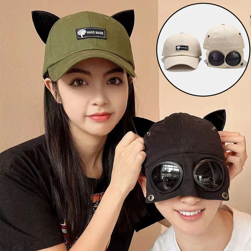 Sunglasses Solid Color Baseball Hats Cute Cat Ears Baseball Cap