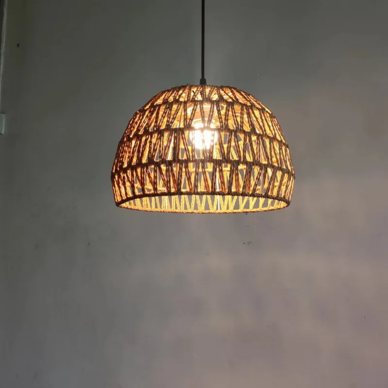 

Handmade Vintage Pendant Lamp Bamboo Restaurant Café Chandeliers Wood Base Bulb Lighting Hotel Bedroom Interior Classical