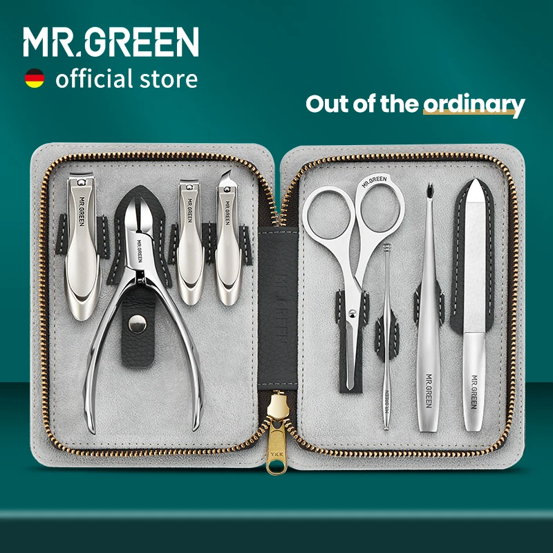 Set MR.GREEN Manicure With Morandi Grey Top-Grade Full Grain Cow Leather Packaging Nail Clipper Kits Perfe_voghion.com