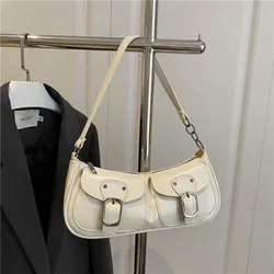 Chic Vintage - Inspired Women's PU Leather Shoulder Bag with Double Pocket Design (Beige)