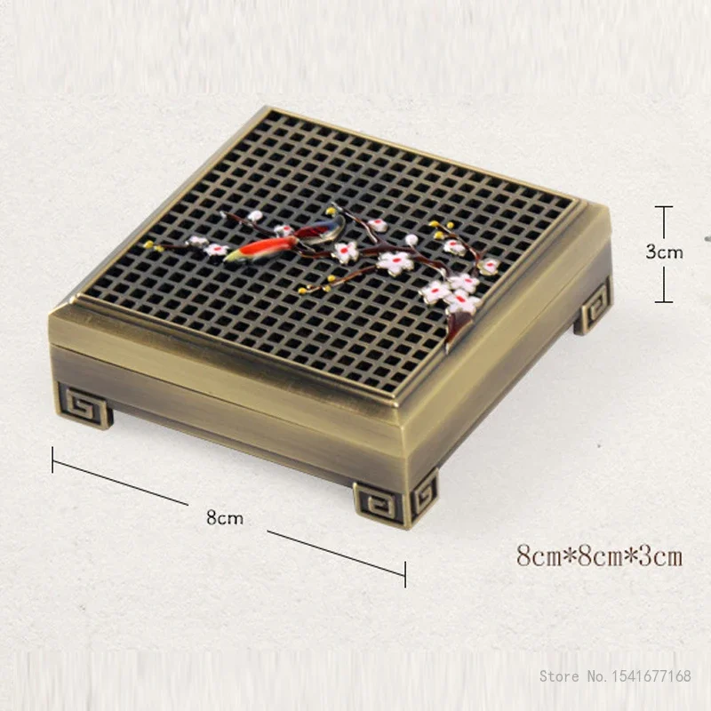 Magpie Pattern Square Aromatherapy Furnace Ornamental Sandalwood Creative Metal Incense Burner Home Tea Ceremony Decoration, 1Pc