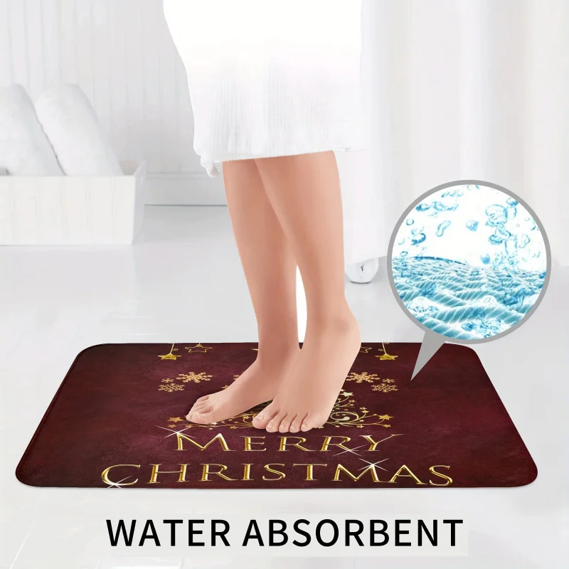 3-piece non slip christmas happy pattern bathroom mat set, bathtub carpet, toilet U-shaped mat, toilet cover, bathroom decoratio