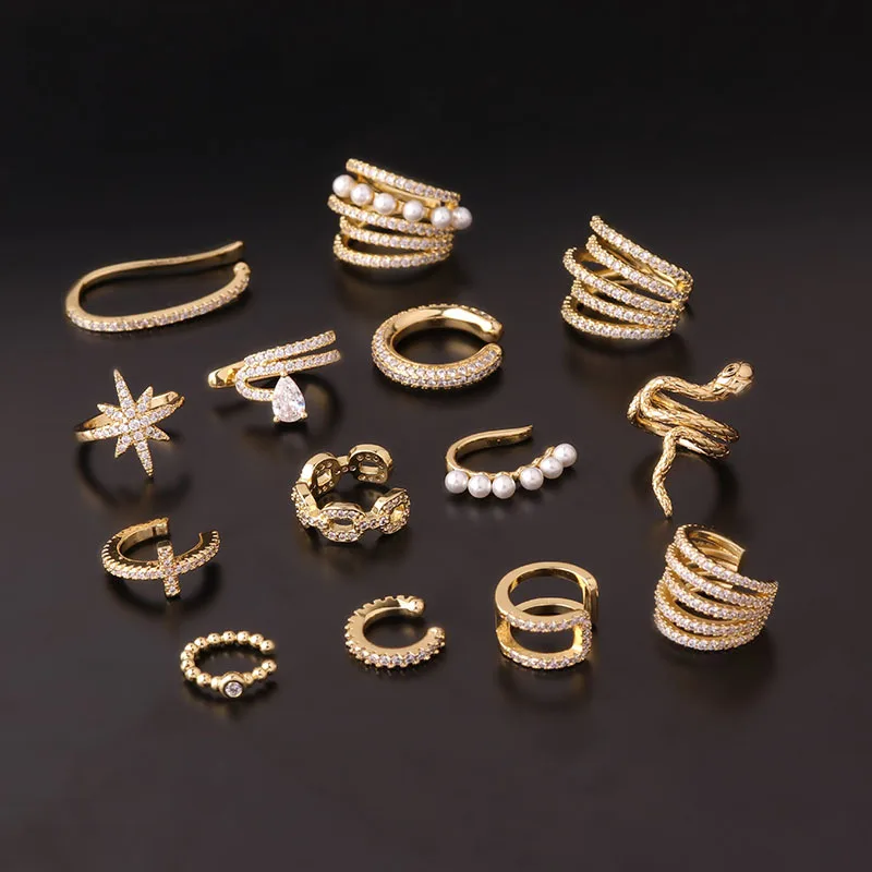 Stainless Steel Ear Clip Pearl Earrings Fake Piercing Snake Zircon Cuffs Ring For Women ear clip earrings clip earrings ear clip ear accessories