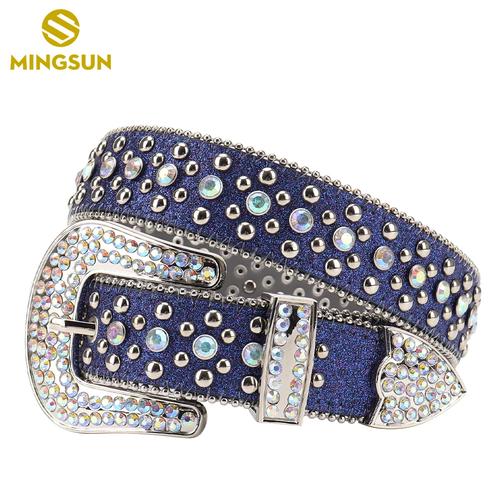 Gothic Rhinestone Studded Belts for Women Men Western Cowboy Cowgirl Diamond Belt Fashion Luxury Designer Leather Belt for Jeans