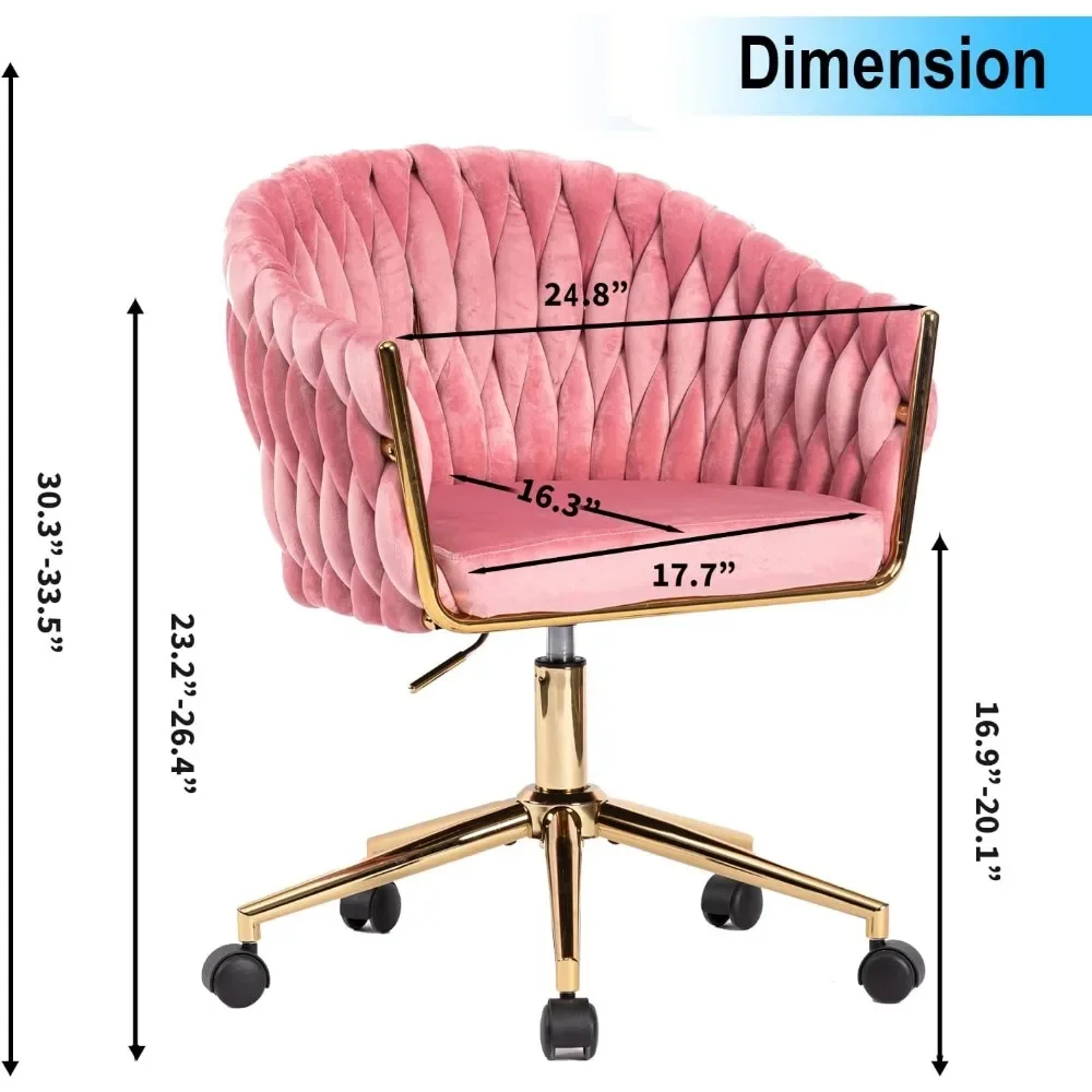 Velvet Office Chair, Pink Desk Chair Vanity Chairs with Wheels,360° Swivel Home Office Desk Chair Computer Chairs, Accent Chair 3