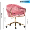 Velvet Office Chair, Pink Desk Chair Vanity Chairs with Wheels,360° Swivel Home Office Desk Chair Computer Chairs, Accent Chair 3